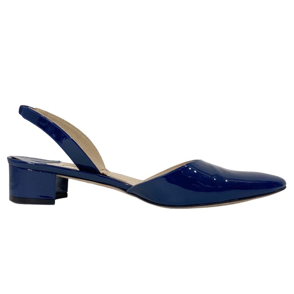 Manolo Blahnik patent leather heel blue sling back block heel shoe EU size 37 - Picture 4 of 11